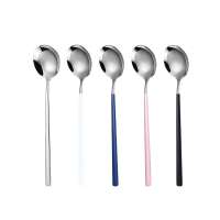 Fashional Colorful Stainless Steel Korean Spoon Long Handle Tea Coffee Ice Cream Spoon